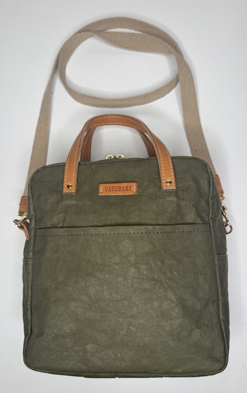 Uashmama Parma Crossbody Forest Green Sustainable Paper Leather Handles Zip Bag